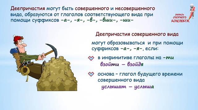 Деепричастие как глагольная форма. Суффиксы деепричастий (окончание темы)