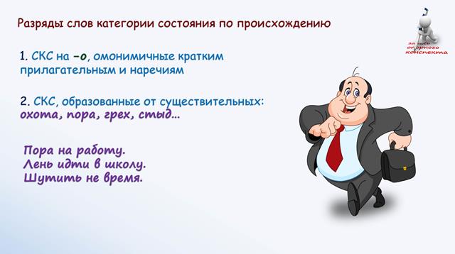 Что обозначают слова категории состояния смешно совестно. Слова категории состояния.